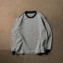 UNIQLO ボーダー カットソー ロンT リブ エアリズム ネイビー リンガー
