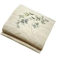 ユ68名古屋帯 麻　手描き　花柄　着物帯　仕立て上り