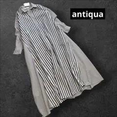 新品訳アリ品　antiqua ストライプ　シャツワンピース　BLACK