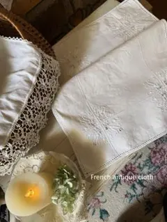 フランスアンティークஐ⋆ホワイト刺繍のエレガントクロス