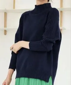 ラナン　RANAN♡ハイネック長袖ニット　洗濯機OK ネイビー　L