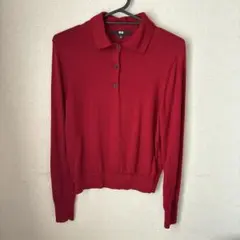 UNIQLO 長袖 ポロシャツ ニット レッド 赤 M