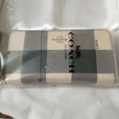 コーチ ベージュ黒チェック柄 長財布