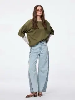 GU 2トーンバレルレッグジーンズ(丈標準71.0～75.0cm)