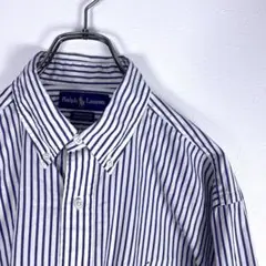 美品 ラルフローレン ストライプシャツ 白×パープル Lサイズ相当