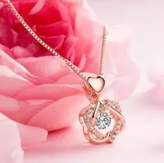 ダブルハート ネックレス　ダンシングストーン　ピンクゴールド　プレゼント　ギフト