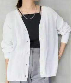 IENA イエナ コットンナイロンテープヤーン カーディガン　ホワイトのサムネイル