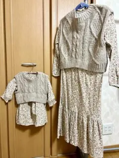 petit mainリンクコーデ　ベージュ花柄セットアップ cm