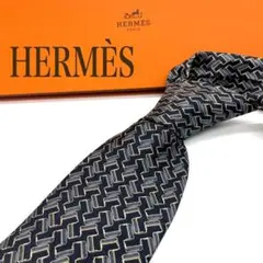 【美品】エルメス HERMÈS ネクタイ ジオメトリック柄 高級シルク