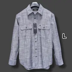 POLO メンズ 長袖 ダブルガーゼ 無地 綿100% シャツ Lサイズ ha3