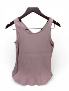GU リブ編み Vネック タンクトップ M ピンク
