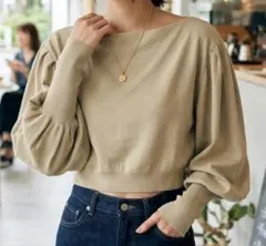 美品ELIN 定価2.7万 ベルベットボートネックプルオーバー ボリューム袖 
