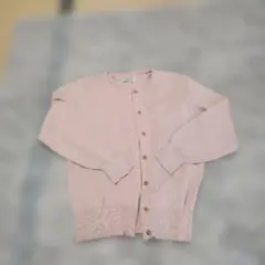【美品】ナイガイ 金ボタン ニットアンサンブル ピンク M 麻混 リネン