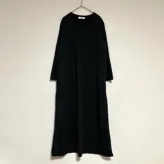 ノーブランド ロングカットソーワンピース スリット 無地 ブラック