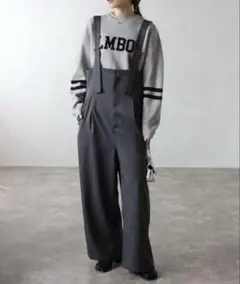 Bonjour Sagan ハイウエストワイドサロペット チャコールグレー