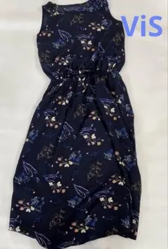 ビス　ロングワンピース　VIS フリーサイズ　ボタニカル　花柄　ネイビー