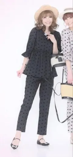 ☆新品タグ付き☆QVC &LOVE アンドラブ ハート柄 テーパードパンツ Lのサムネイル