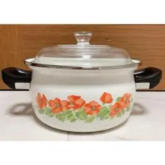 象印　ホーロー　両手鍋　21cm　ルージュポピー　クリアリッド　オレンジ　花