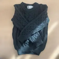 ダークグリーン ケーブルニット 長袖