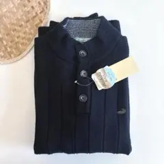 CROCODILE ネイビー リブ編み セーター LL