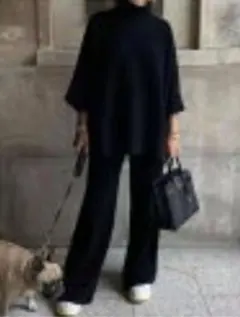 ブラックニットセットアップ フレアパンツ