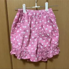 【可愛い】ピンクのハート柄 裾フリル ショートパンツ 130cm