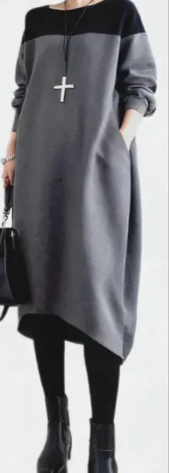 配色切替 ゆったりシルエット バルーン ワンピース