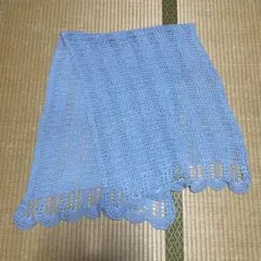 水色、編み物 ストール