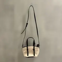 ZARA アイボリー/ブラック キャンバス ミニショルダーバッグ
