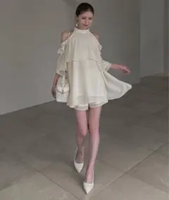 royalparty リボン付コールドショルダーブラウスセットアップ ホワイト