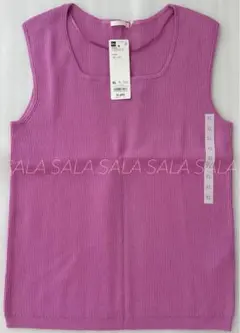 新品未使用タグ付き　ＧＵ　リブスクエアネックニットタンクトップ　ＸＬ　ピンク