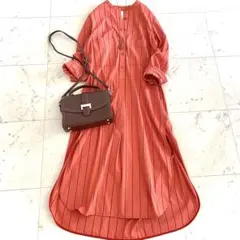 美品*ティッカ ソメロス コットンストライプ ロングシャツワンピース