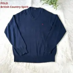 極美品★ポロ LL 紺 Vネック ニット セーター 綿100% 大きいサイズ