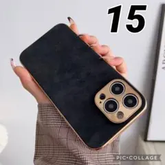iPhone15ケース 黒 ブラック  カバー 韓国 レザー 高級感