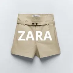 ZARA ハイウエストショートパンツ M ベージュ 撥水風素材　フェイクレザー