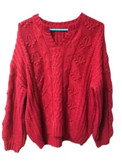 赤 ニット セーター 長袖 オーバーサイズ