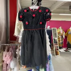 赤のパール付き　赤い薔薇　黒レース　オーガンジースカート