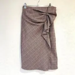 【イーハイフンワールドギャラリー】タイトスカート サイドフリル チェック柄 F