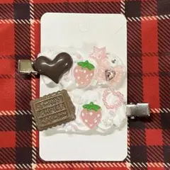 ホイップデコ　前髪ヘアクリップ　チョコといちご