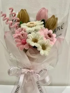 モールフラワー　ピンク・ブラウンの花束　枯れないお花