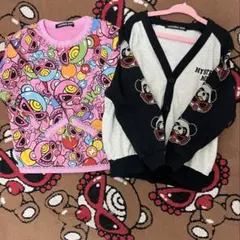 ヒステリックミニ　総柄風船テディトレーナー パンダカーディガン105cm2枚