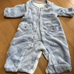 水色 クマポケット付きロンパース 50-70cm