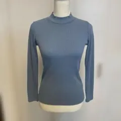 UNIQLO ユニクロ リブハイネックカットソー M ブルー 長袖 美品