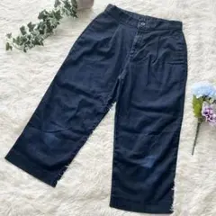 ユニクロ ꕤ デニムワイドアンクルパンツ タック ゆったり ネイビー M 春夏