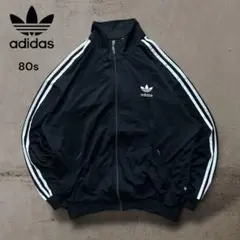 【アディダス】80sファイヤーバードトラックジャケットトレフォイルロゴ刺繍古着黒