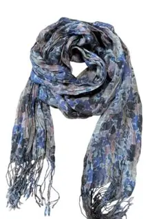 花柄青系抽象模様ストール・ショール