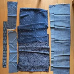 【おまとめ特価】アンティーク　古布　着物の解き　ハギレ　アソート　ブルー系