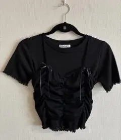 新品タグ付き】NICE CLAUP ナイスクラップ　黒Tシャツ・ビスチェセットのサムネイル