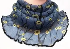 花柄シースルー ネックウォーマー青色