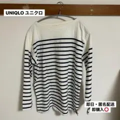 ユニクロ UNIQLO 長袖Tシャツ M 白と紺のストライプ ボーダー